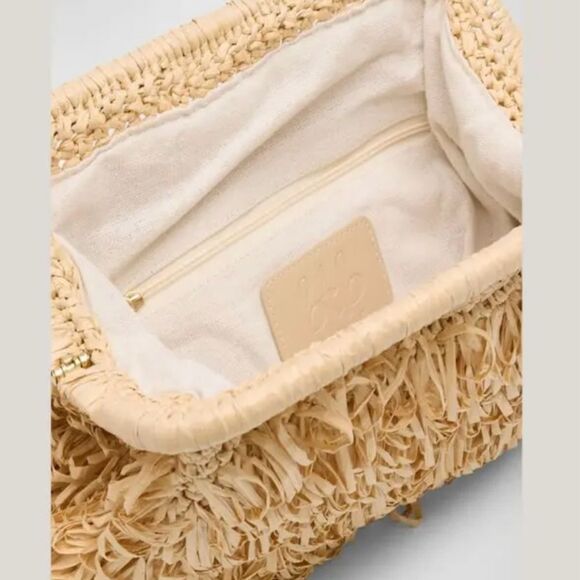 B2B Los Angeles Melia Fringe Clutch Bag Natural NWOT - Picture 4 of 8